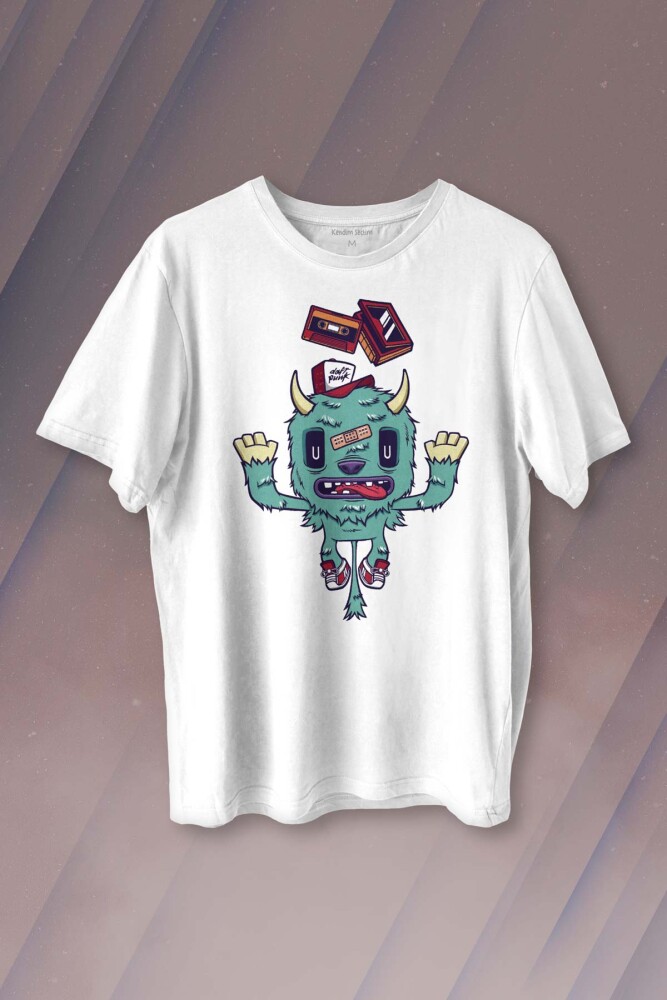 Sevimli Canavar Retro Monster Daft Punk 90lar Baskılı Tişört Unisex T-shirt - KENDİM SEÇTİM