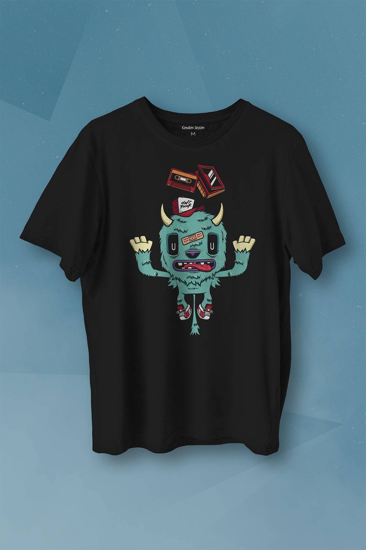Sevimli Canavar Retro Monster Daft Punk 90lar Baskılı Tişört Unisex T-shirt - 1