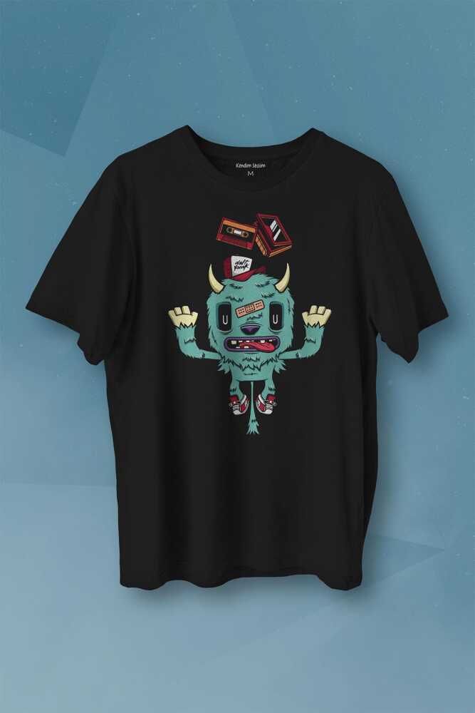 Sevimli Canavar Retro Monster Daft Punk 90lar Baskılı Tişört Unisex T-shirt - 1