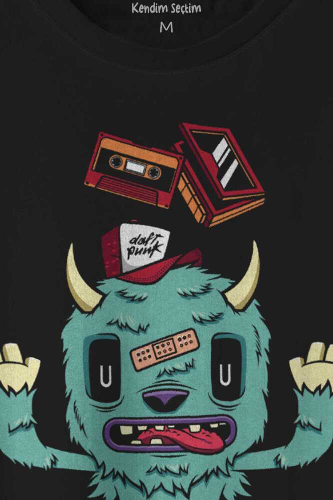 Sevimli Canavar Retro Monster Daft Punk 90lar Baskılı Tişört Unisex T-shirt - 2