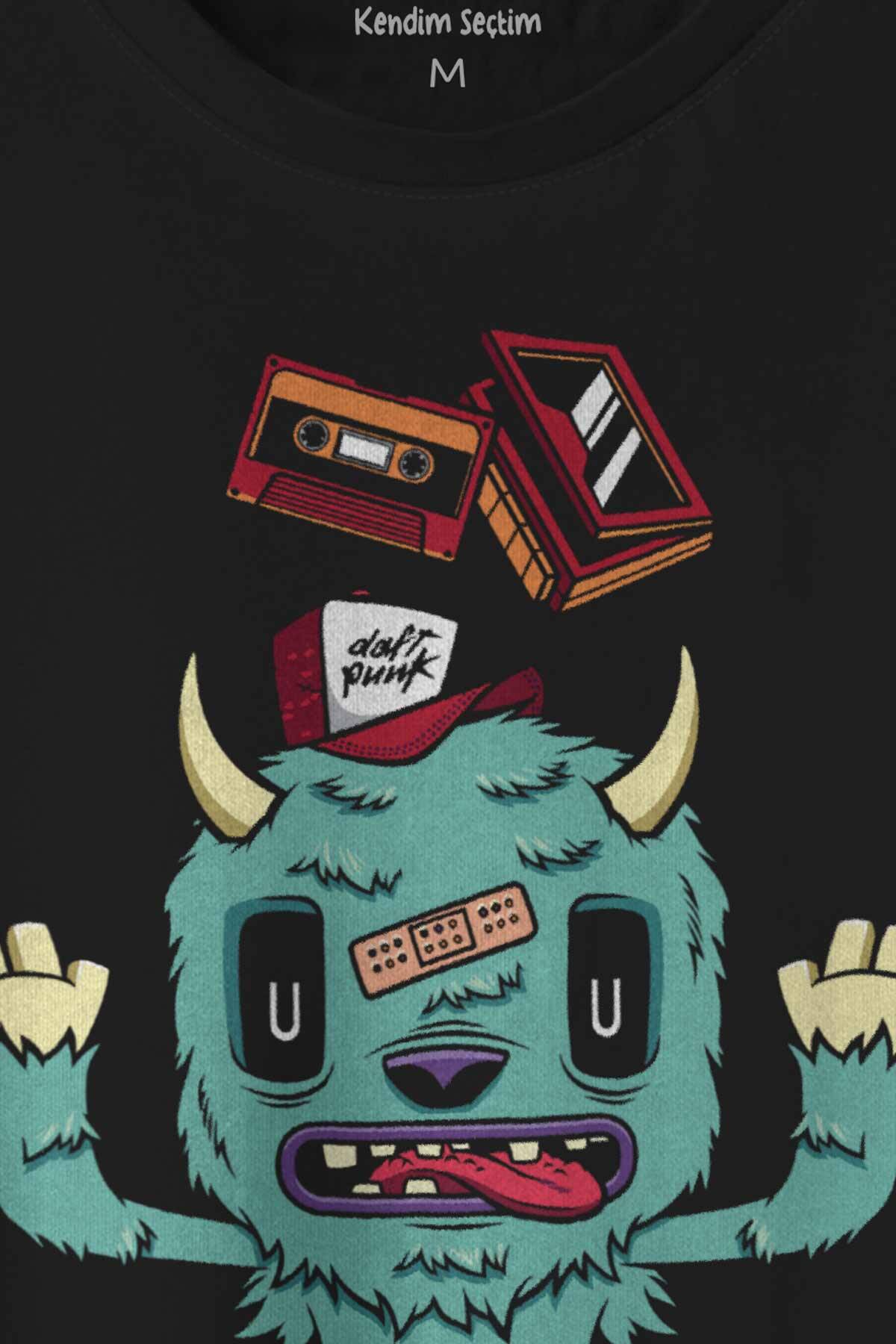 Sevimli Canavar Retro Monster Daft Punk 90lar Baskılı Tişört Unisex T-shirt - 2