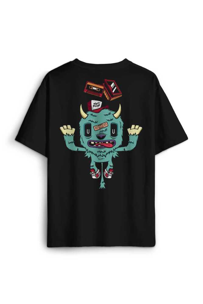 Sevimli Canavar Retro Monster Daft Punk 90lar Sırt Ön Baskılı Oversize Tişört Unisex T-Shirt - 1