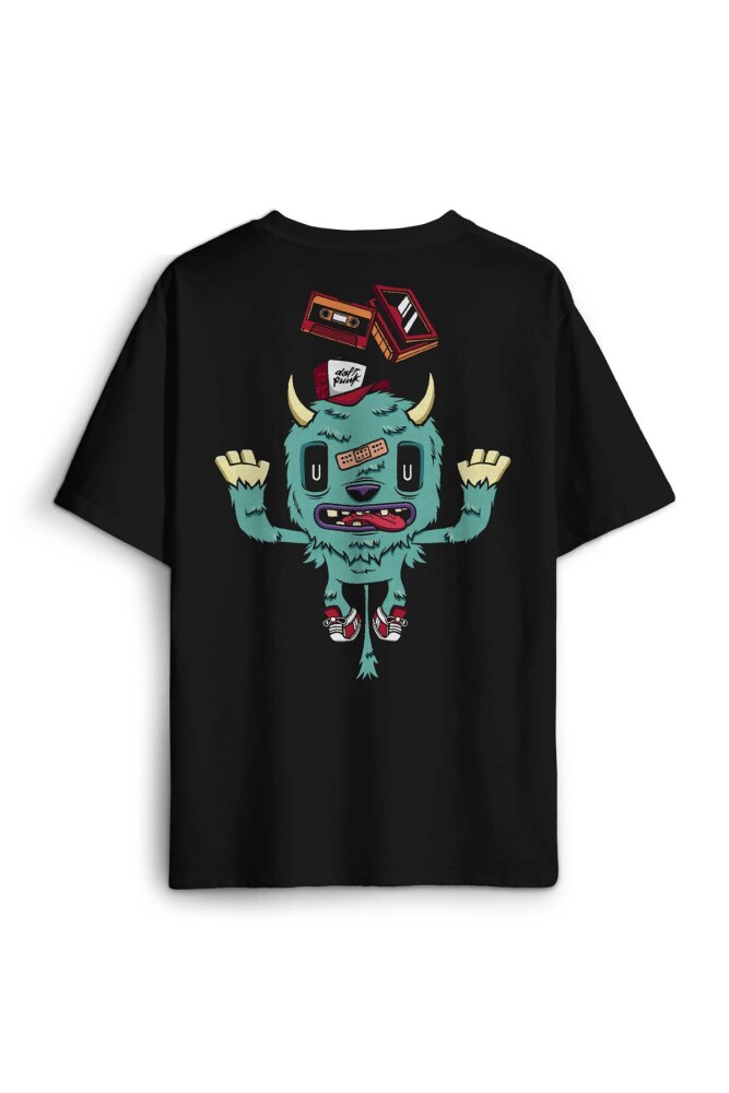 Sevimli Canavar Retro Monster Daft Punk 90lar Sırt Ön Baskılı Oversize Tişört Unisex T-Shirt - 1