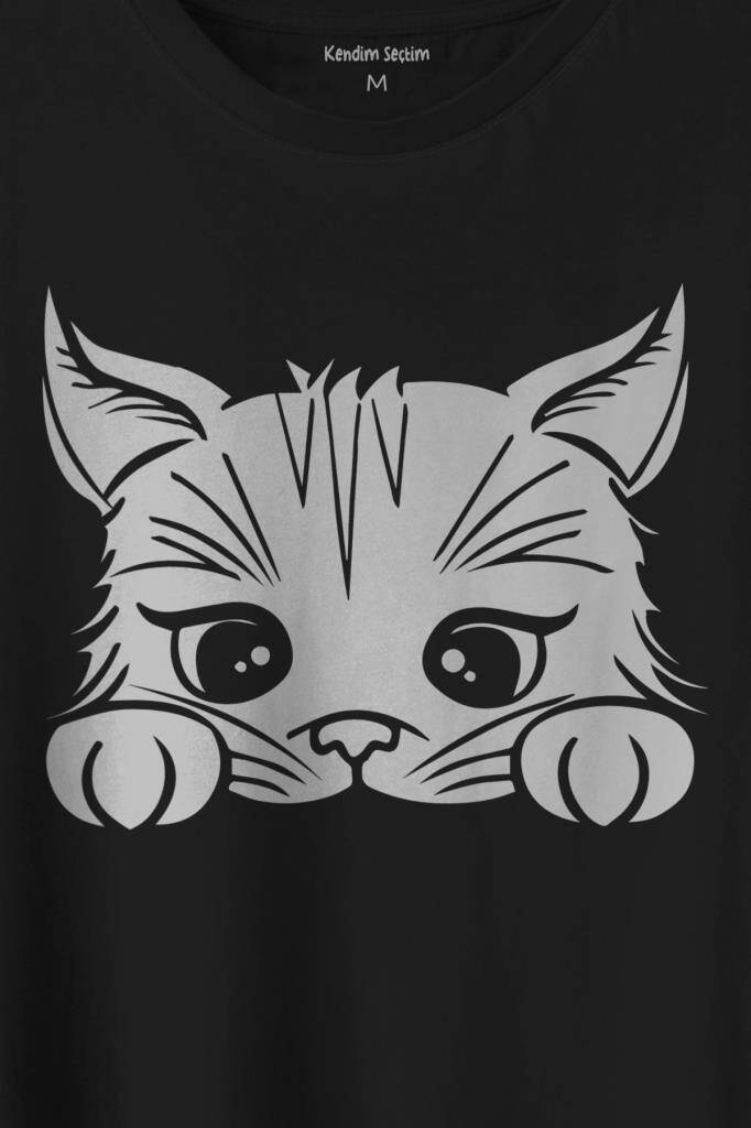 Sevimli Kedi Minik Patili Bıyıklı Cat Minnoş Baskılı Tişört Unisex T-Shirt (1)