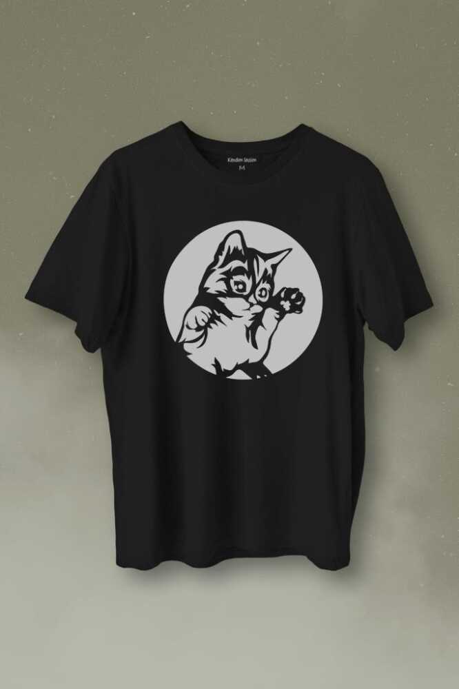 Sevimli Kedi Minik Patili Bıyıklı Cat Minnoş Baskılı Tişört Unisex T-Shirt - 1