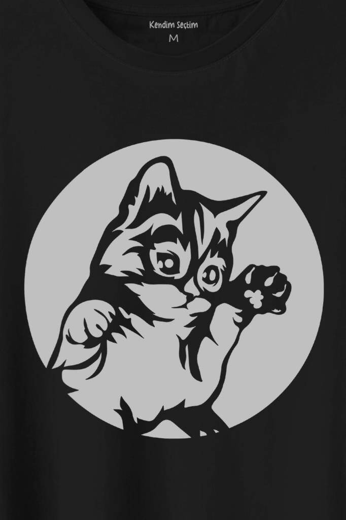 Sevimli Kedi Minik Patili Bıyıklı Cat Minnoş Baskılı Tişört Unisex T-Shirt (1)