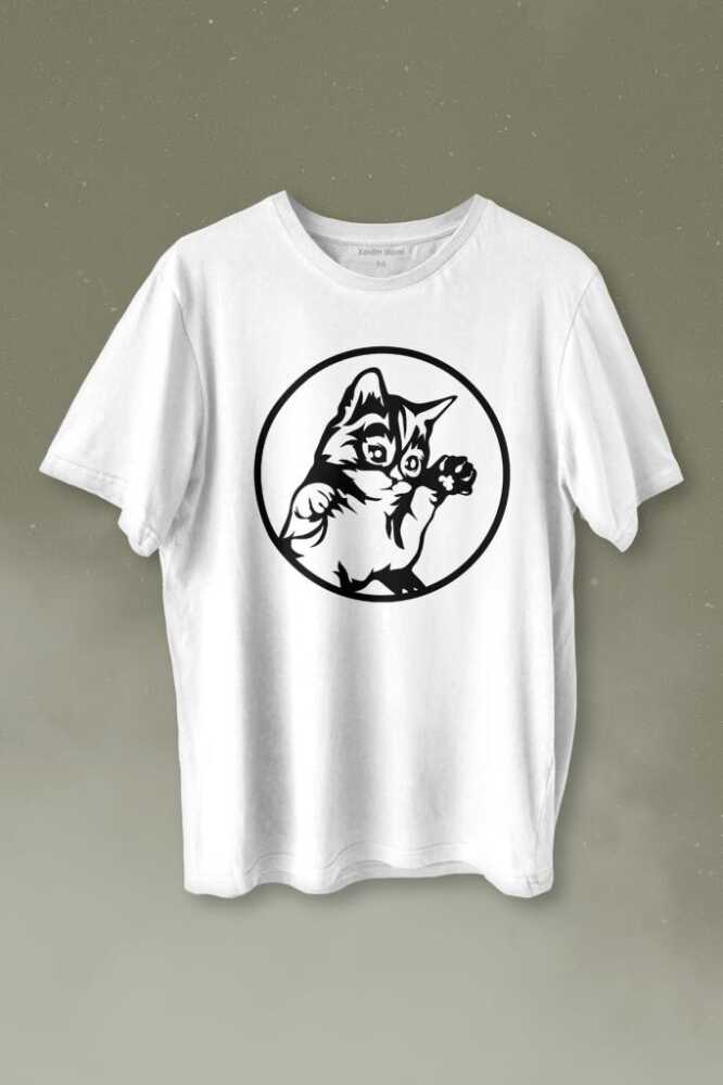 Sevimli Kedi Minik Patili Bıyıklı Cat Minnoş Baskılı Tişört Unisex T-shirt - 1