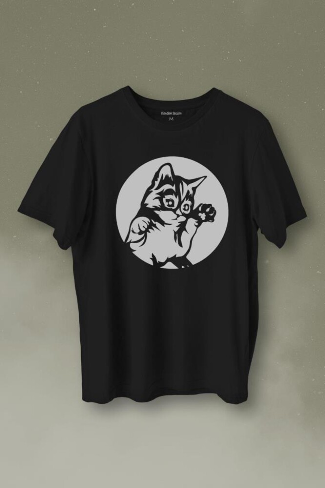 Sevimli Kedi Minik Patili Bıyıklı Cat Minnoş Baskılı Tişört Unisex T-Shirt - 1