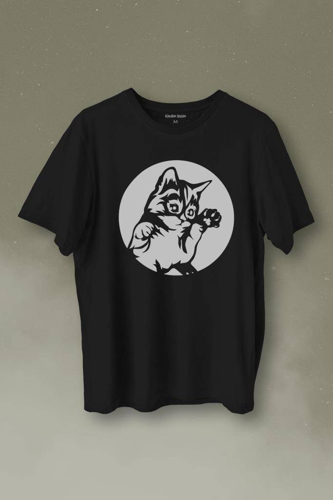 Sevimli Kedi Minik Patili Bıyıklı Cat Minnoş Baskılı Tişört Unisex T-Shirt - 1