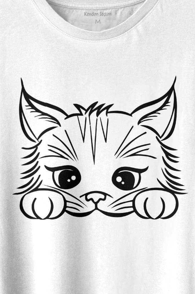 Sevimli Kedi Minik Patili Bıyıklı Cat Minnoş Baskılı Tişört Unisex T-shirt (1)