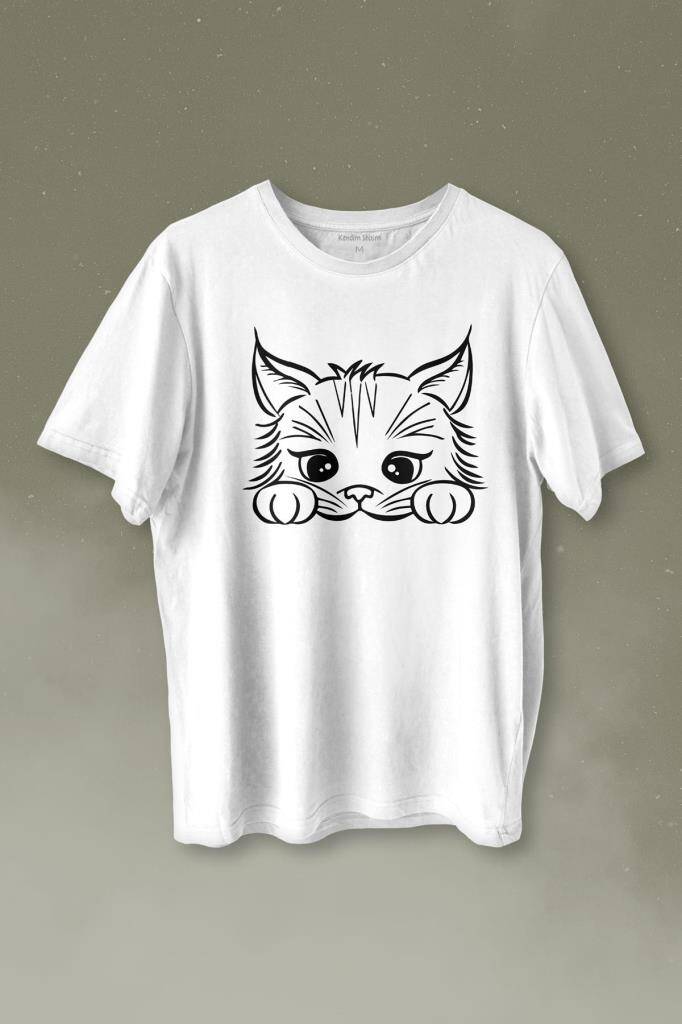 Sevimli Kedi Minik Patili Bıyıklı Cat Minnoş Baskılı Tişört Unisex T-shirt - 1