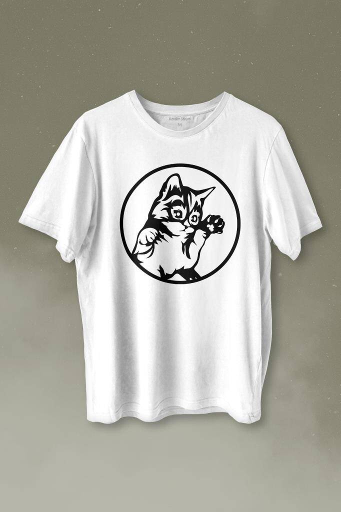 Sevimli Kedi Minik Patili Bıyıklı Cat Minnoş Baskılı Tişört Unisex T-shirt - 1