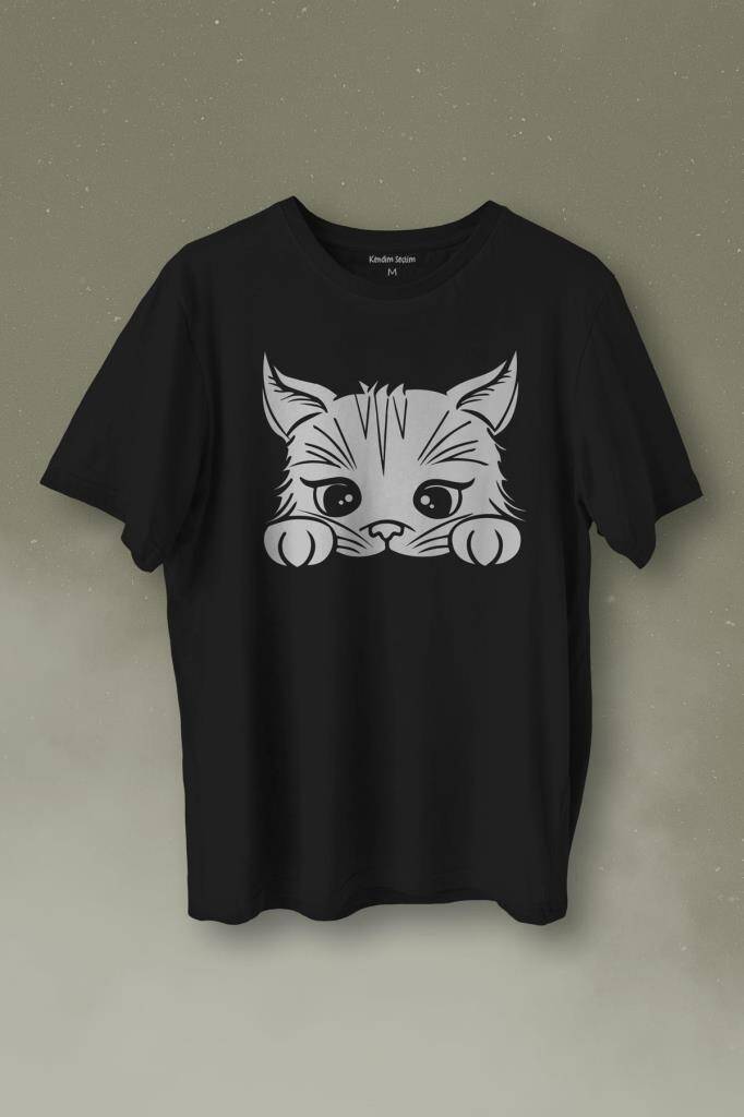 Sevimli Kedi Minik Patili Bıyıklı Cat Minnoş Baskılı Tişört Unisex T-Shirt - 1