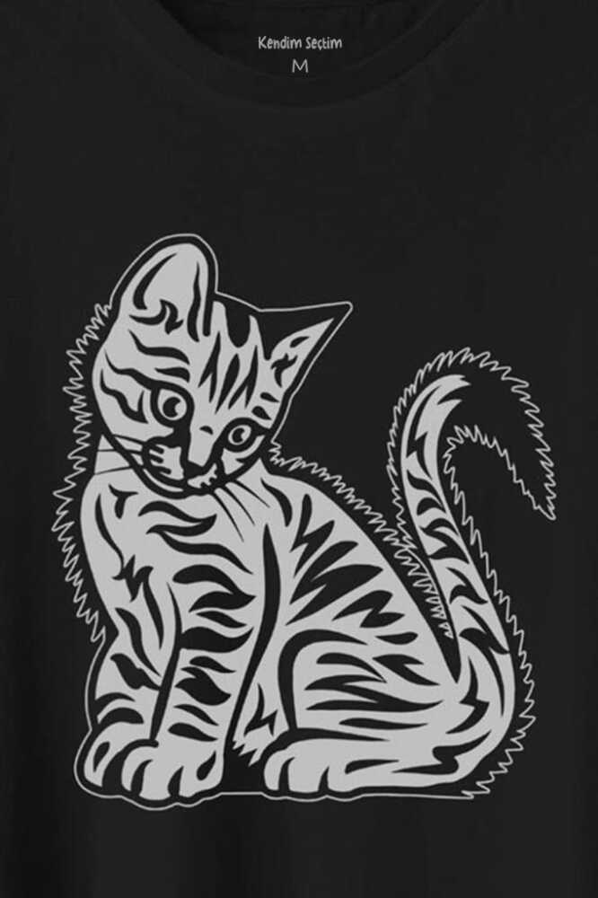 Sevimli Minik Patili Bıyıklı Cat Minnoş Mahçup Üzgün Kedi Baskılı Tişört Unisex T-Shirt - 2