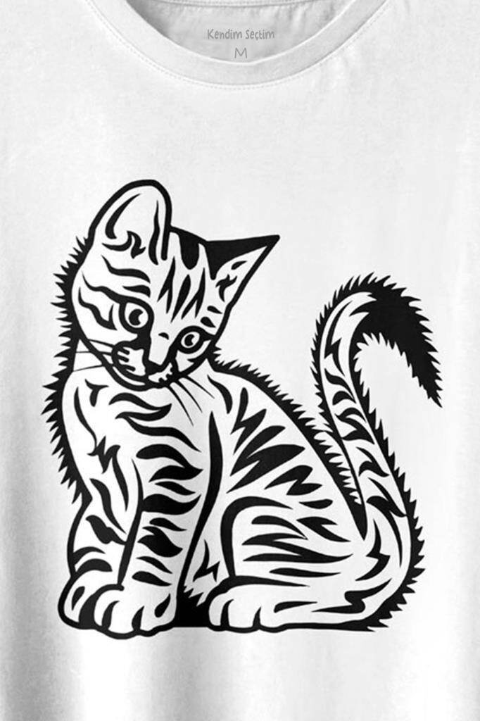 Sevimli Minik Patili Bıyıklı Cat Minnoş Mahçup Üzgün Kedi Baskılı Tişört Unisex T-shirt (1)