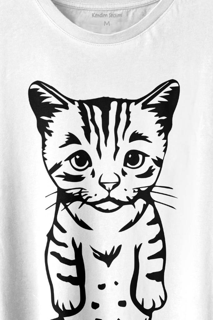 Sevimli Minik Patili Bıyıklı Cat Minnoş Mahçup Üzgün Kedi Baskılı Tişört Unisex T-shirt (1)