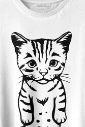 Sevimli Minik Patili Bıyıklı Cat Minnoş Mahçup Üzgün Kedi Baskılı Tişört Unisex T-shirt - 2