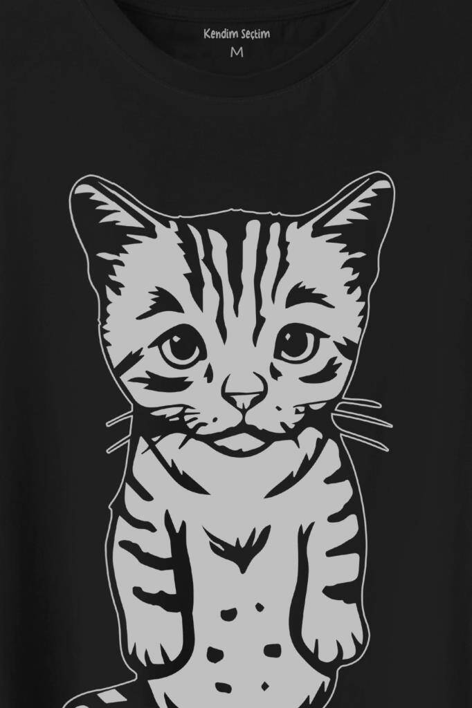 Sevimli Minik Patili Bıyıklı Cat Minnoş Mahçup Üzgün Kedi Baskılı Tişört Unisex T-Shirt (1)