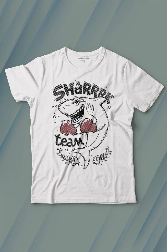 Shark Team Köpek Balığı Boks Fight Dövüşü Baskılı Tişört Çocuk T-shirt - 1