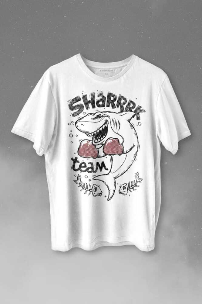 Shark Team Köpek Balığı Boks Fight Dövüşü Baskılı Tişört Unisex T-shirt - 1