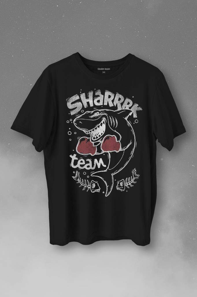 Shark Team Köpek BAliğı Boks Fight Dövüşü Baskılı Tişört Unisex T-Shirt - 1