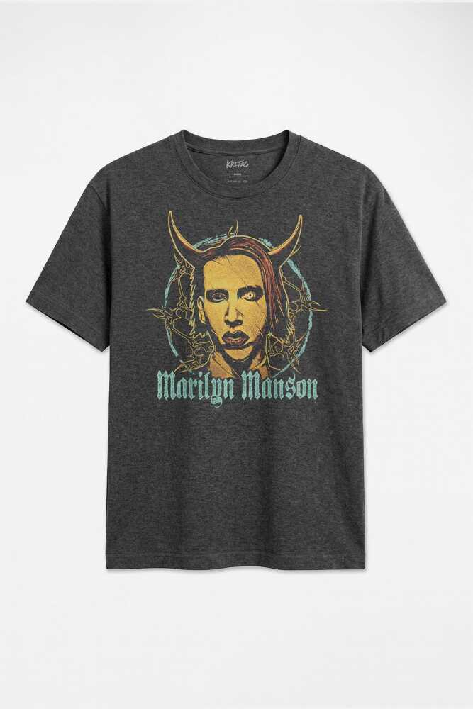 Shock Rock Marilyn Manson Industrial Metal Gotik Alternatif Müzik Unisex Antrasit Melanj Tişört