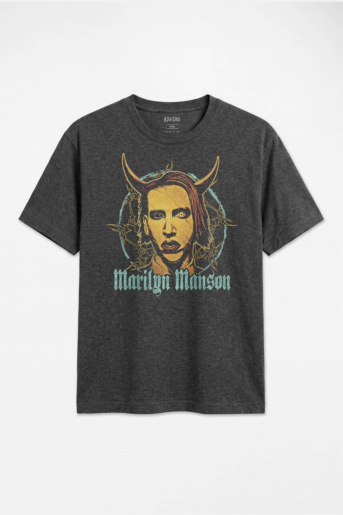 Shock Rock Marilyn Manson Industrial Metal Gotik Alternatif Müzik Unisex Antrasit Melanj Tişört