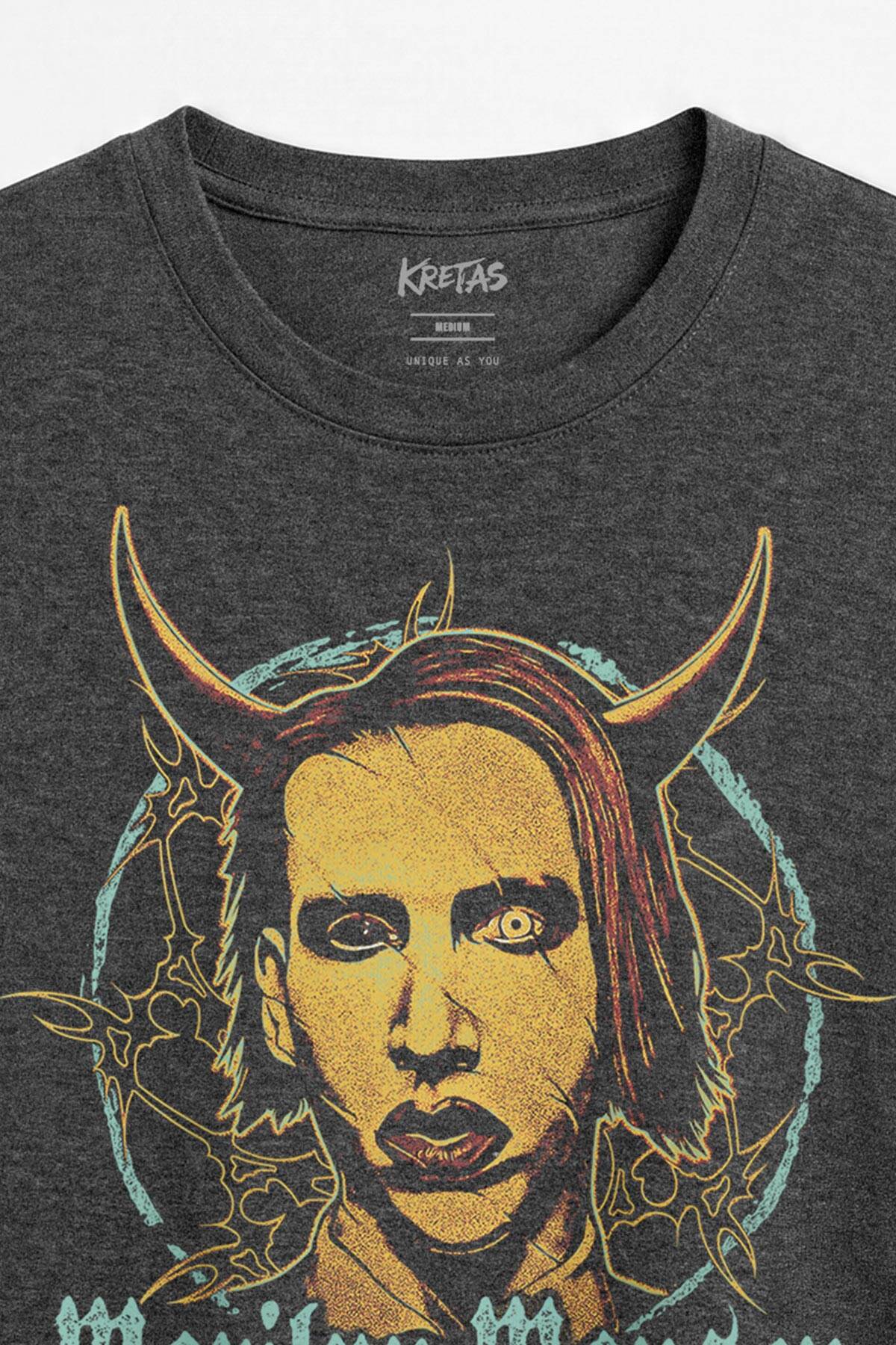Shock Rock Marilyn Manson Industrial Metal Gotik Alternatif Müzik Unisex Antrasit Melanj Tişört (1)