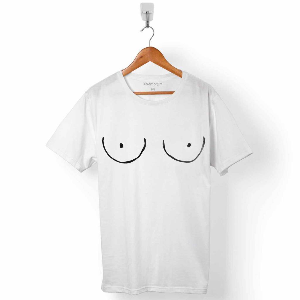 Siluet Göğüs Baskılı Unisex Tişört