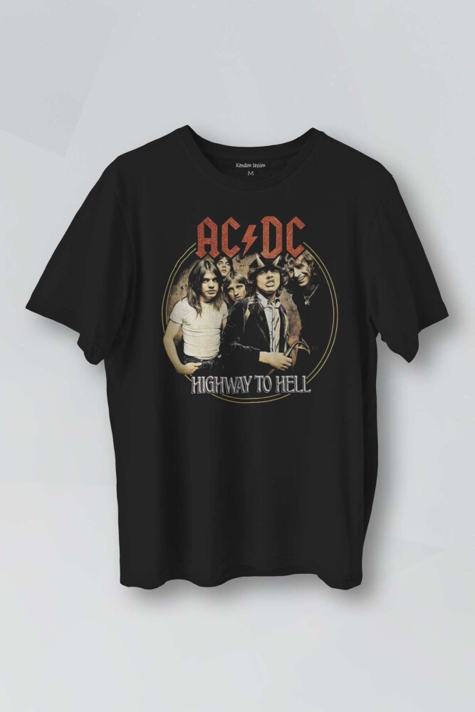 Siyah Baskılı T-shirt AC/DC Angus Malcolm Young Hard Rock AC DC Gitar Guitar Unisex Tişört - KENDİM SEÇTİM