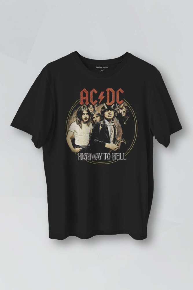 Siyah Baskılı T-shirt AC/DC Angus Malcolm Young Hard Rock AC DC Gitar Guitar Unisex Tişört - 1