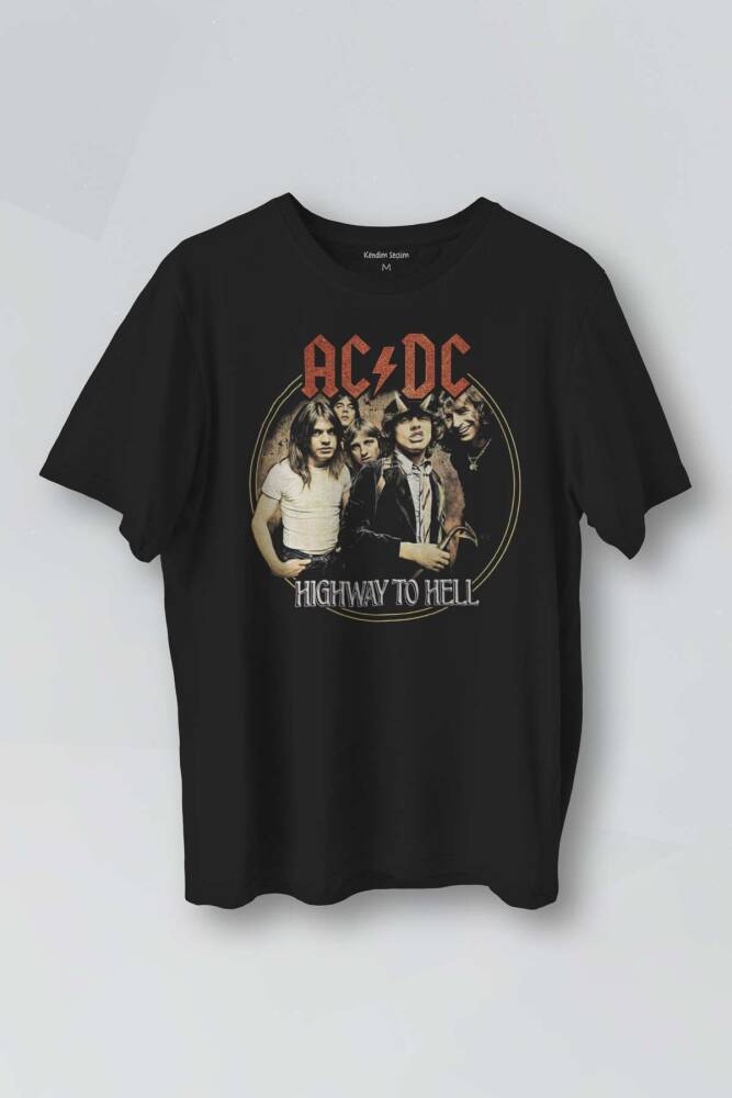 Siyah Baskılı T-shirt AC/DC Angus Malcolm Young Hard Rock AC DC Gitar Guitar Unisex Tişört - 1
