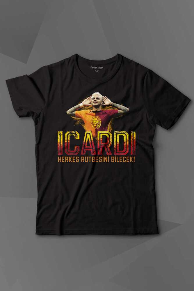Siyah Çocuk Icardi Sarı Kırmızı Mauro icardi Baskılı Tişört Çocuk T-shirt - 1