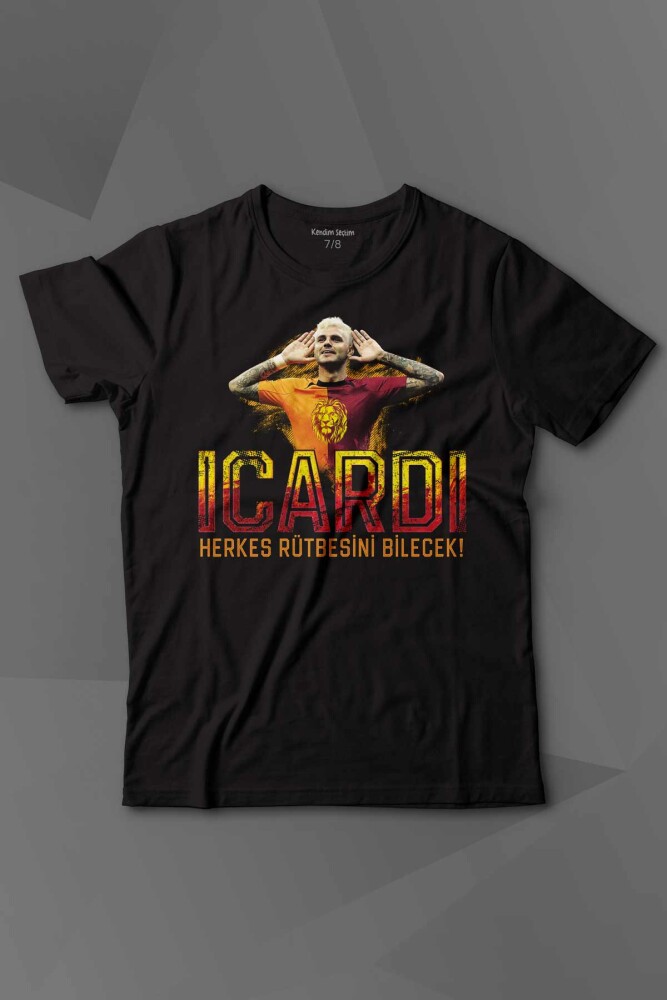 Siyah Çocuk Icardi Sarı Kırmızı Mauro icardi Baskılı Tişört Çocuk T-shirt - 1
