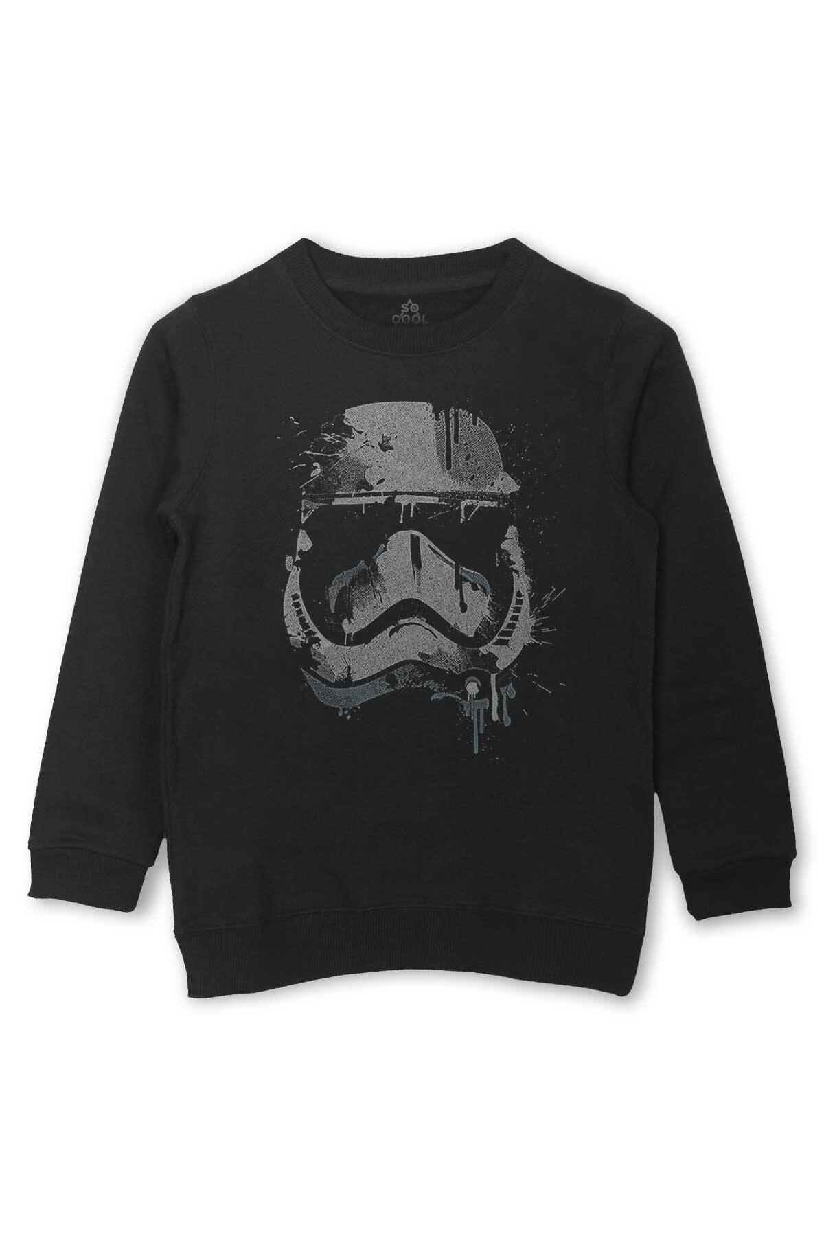 Siyah Çocuk Sweatshirt Star Wars Mask Maske Baskılı Çocuk Sweatshirt - 1