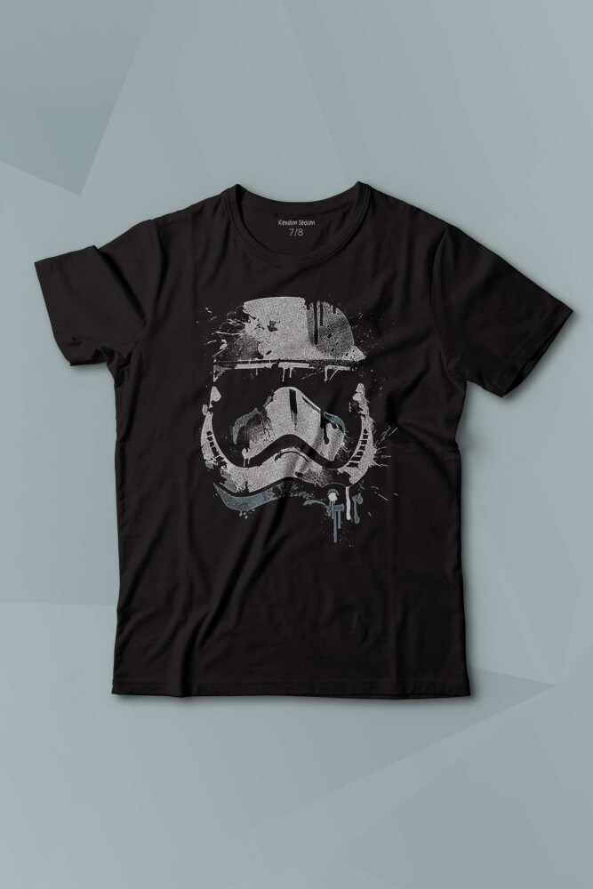 Siyah Çocuk T-shirt Star Wars Mask Gri Baskılı Çocuk Tişört Kısa Kollu - KENDİM SEÇTİM