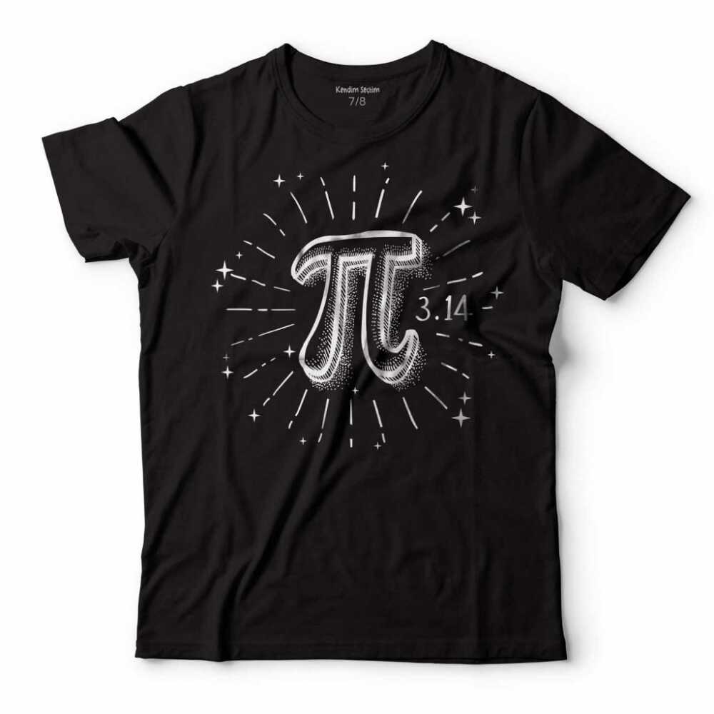 Siyah Doodle Pi Sayısı Baskılı Çocuk Tişört