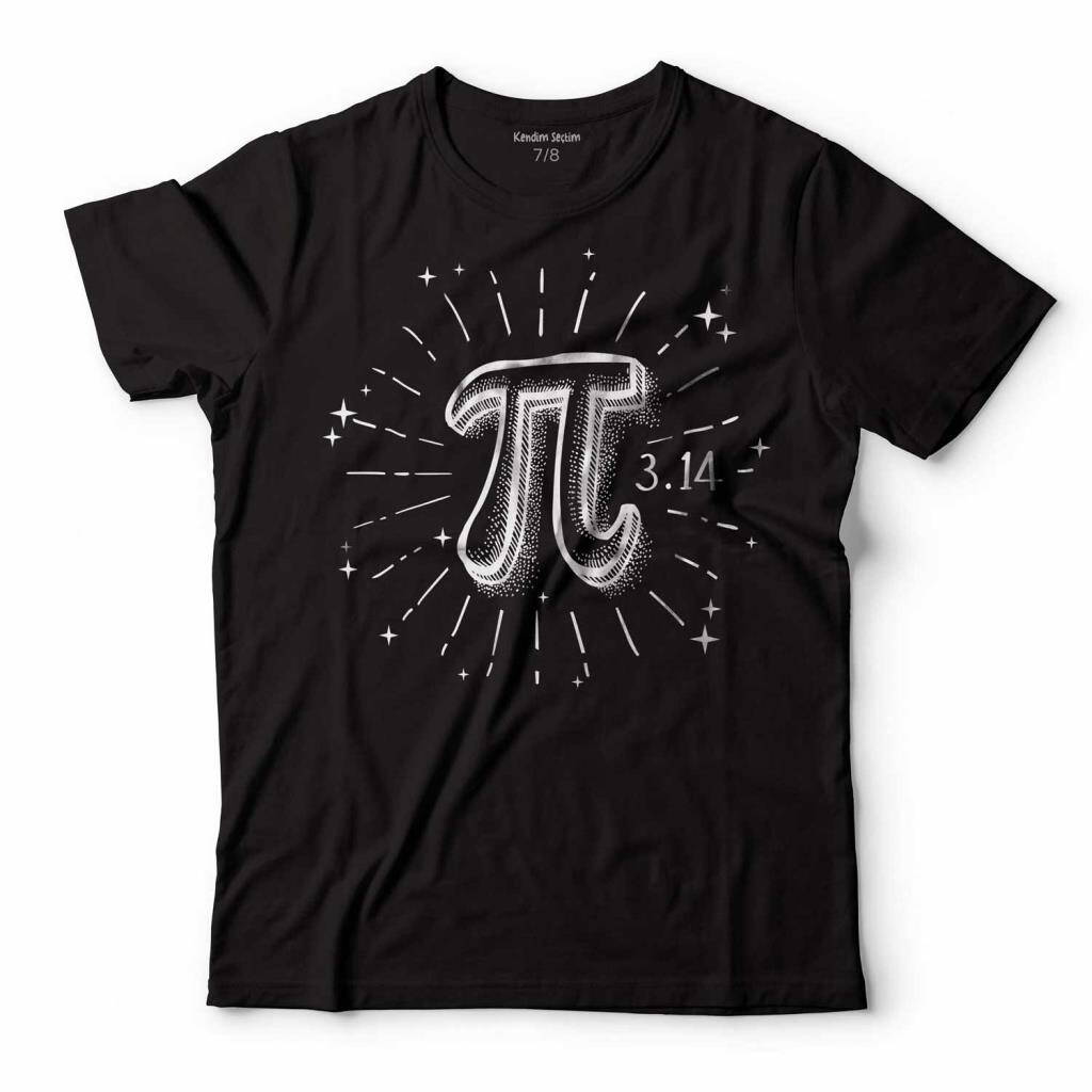 Siyah Doodle Pi Sayısı Baskılı Çocuk Tişört