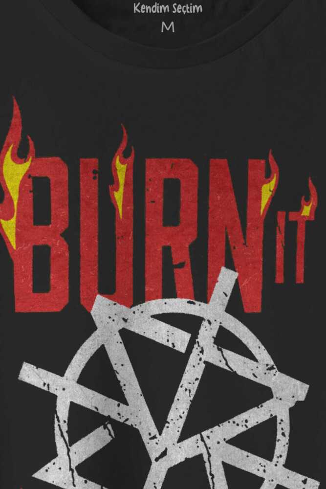 Siyah Erkek Tişört Seth Rollins Burn It Down Wwe Spor Gym Fight Baskılı T-shirt - 2