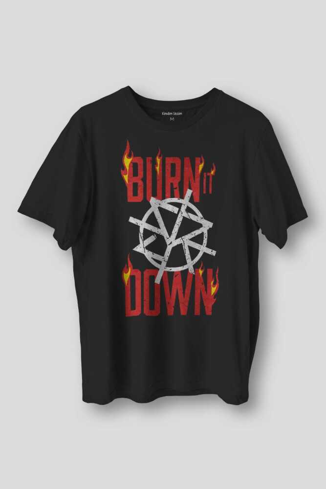 Siyah Erkek Tişört Seth Rollins Burn It Down Wwe Spor Gym Fight Baskılı T-shirt - 1