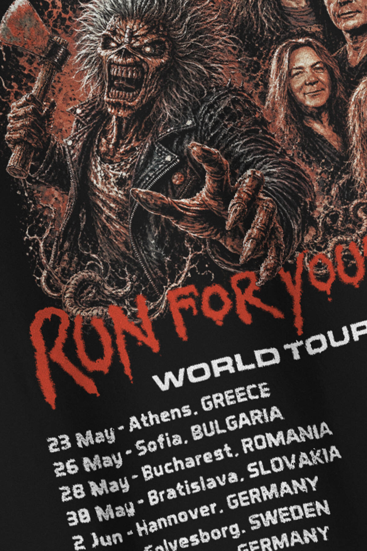 Siyah Iron Maiden Metal Music Tour Baskılı Oversize Tişört - 4