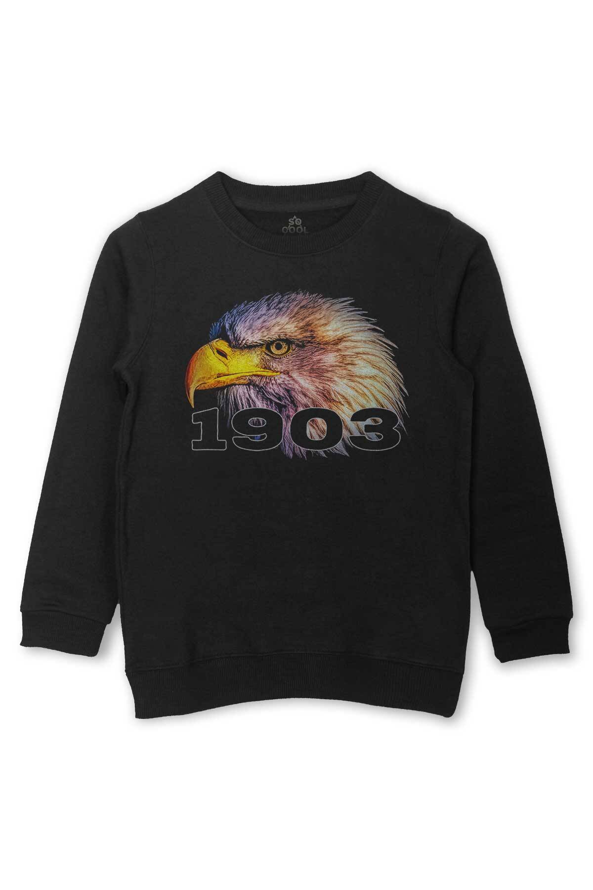 Siyah Kara Kartal Eagle Kafası Baskılı Çocuk Sweatshirt Siyah Sweat - 1
