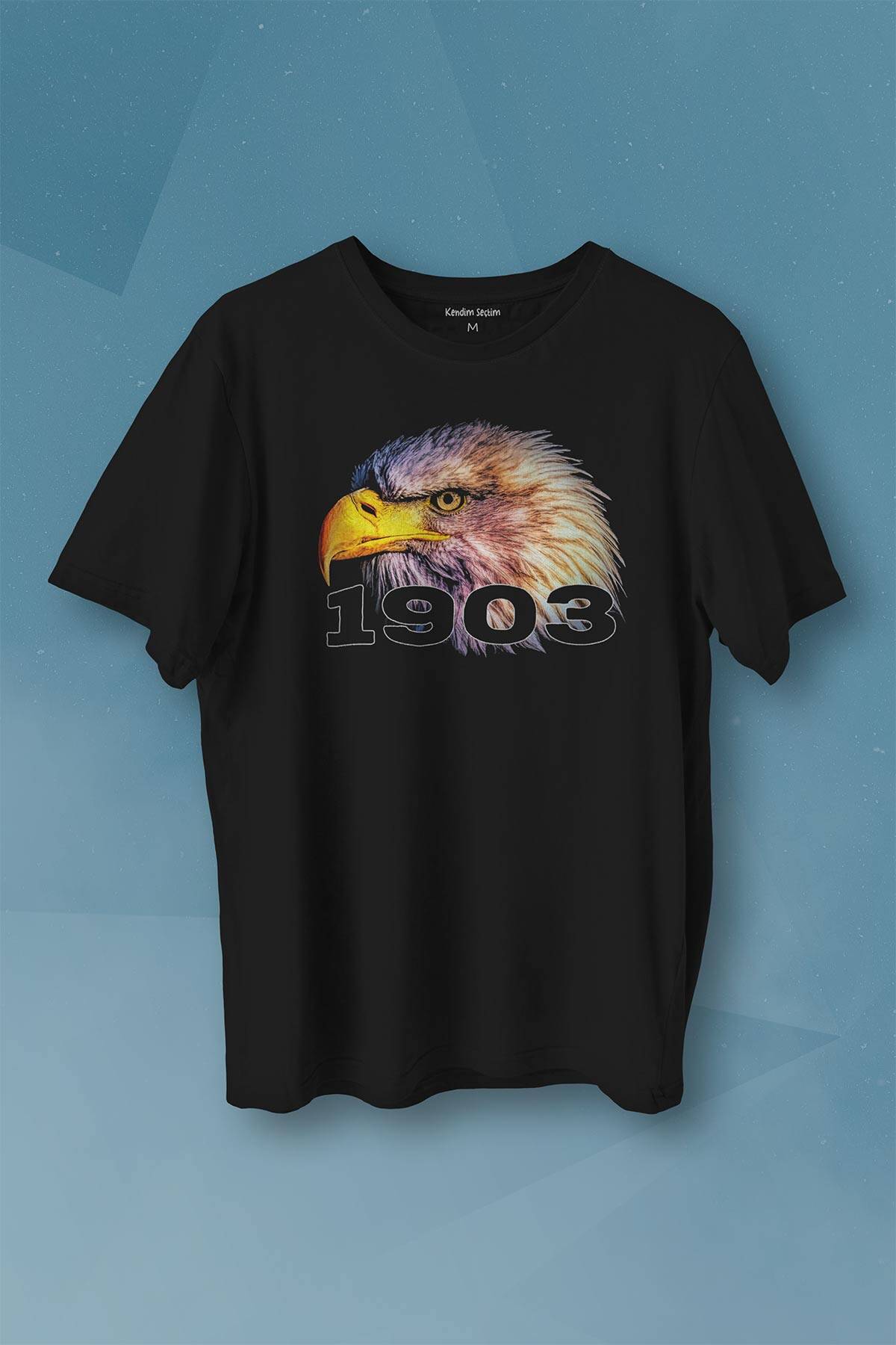 Siyah Kara Kartal Eagle Kafası Beyaz Baskılı Tişört Unisex T-shirt - 1