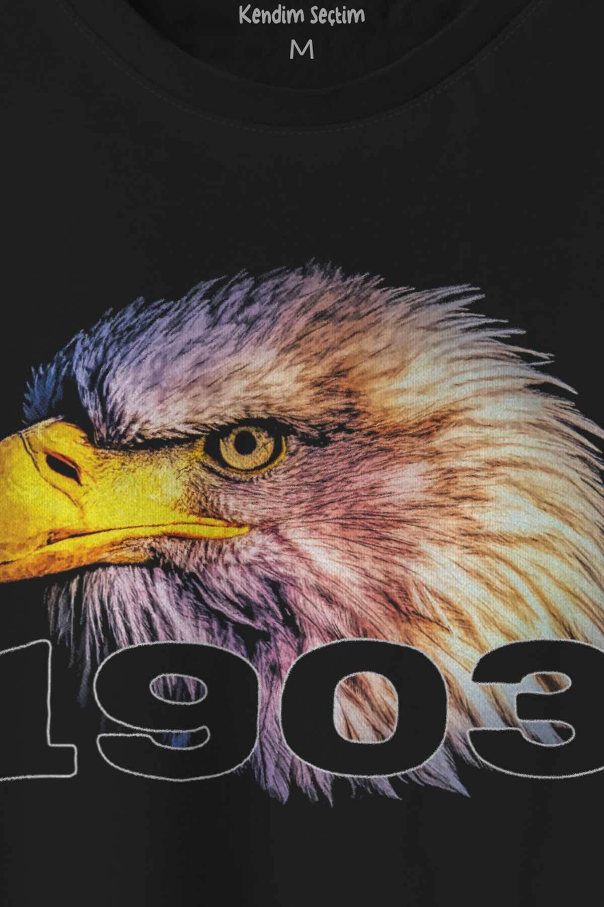 Siyah Kara Kartal Eagle Kafası Beyaz Baskılı Tişört Unisex T-shirt - 2