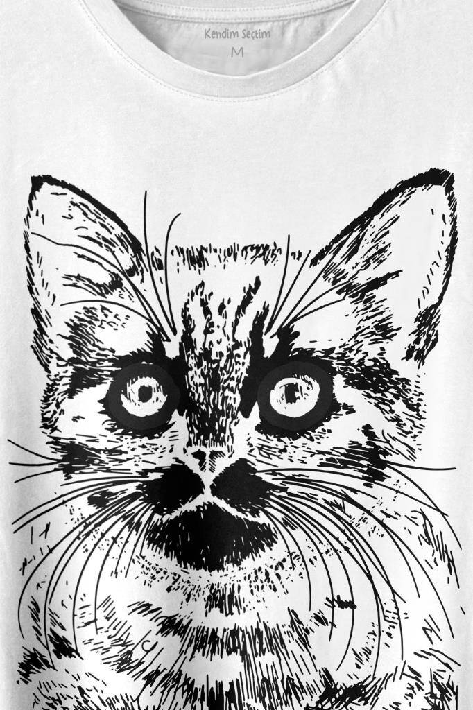 Siyah Kedi Black Cat Çizim Baskılı Tişört Unisex T-shirt (1)