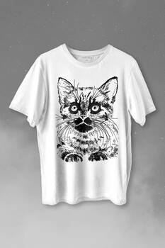 Siyah Kedi Black Cat Çizim Baskılı Tişört Unisex T-shirt - 1