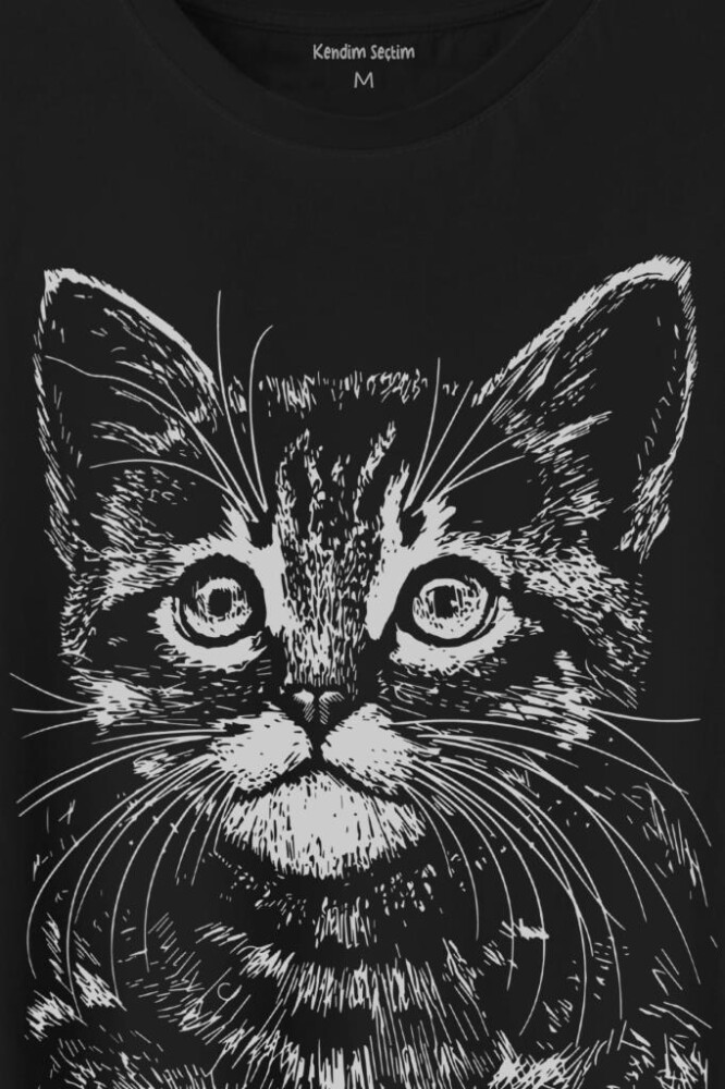 Siyah Kedi Black Cat Çizim Baskılı Tişört Unisex T-Shirt - 2
