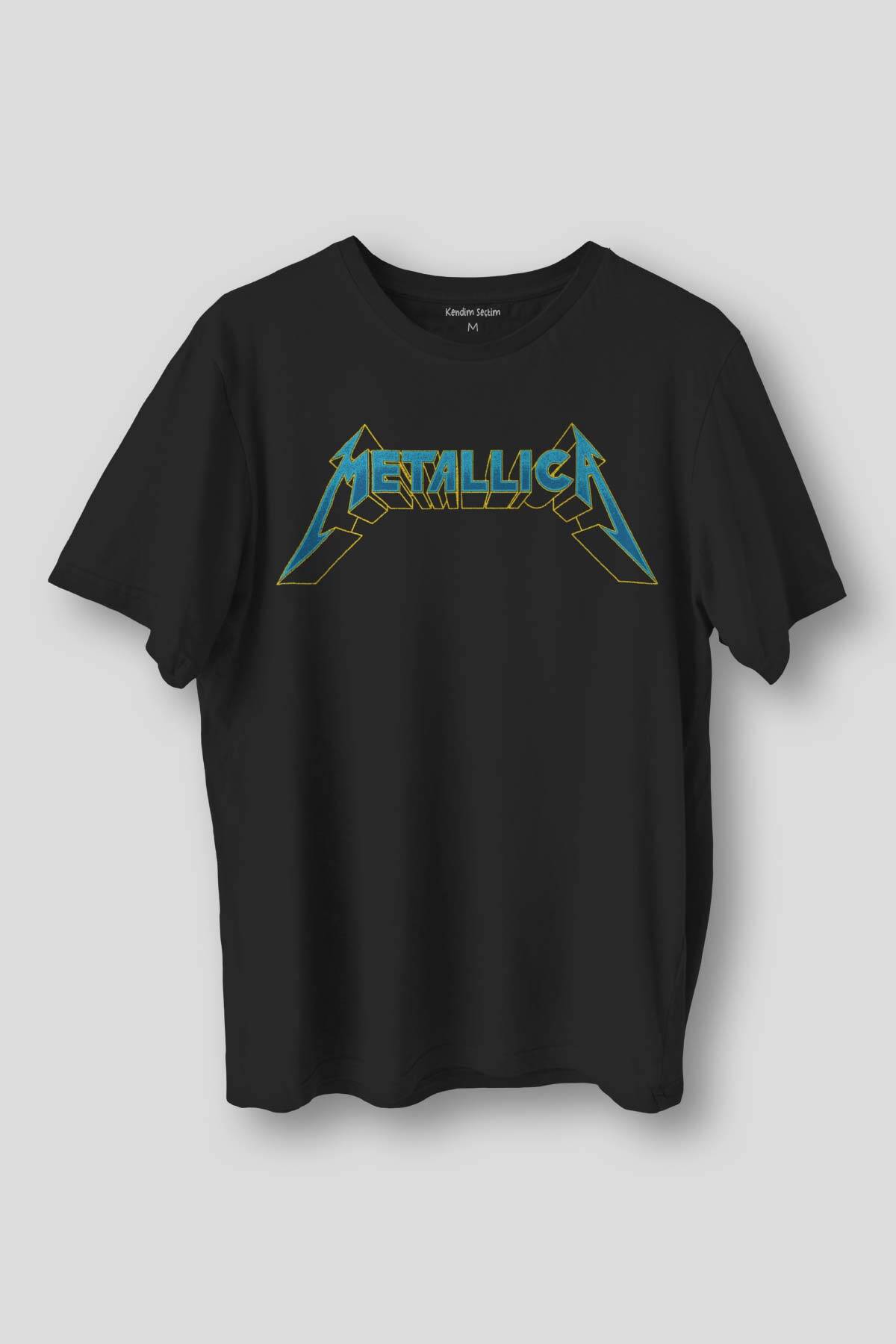 Siyah Metallica Baskılı Tişört Unisex Regular Fit Pamuklu T-shirt