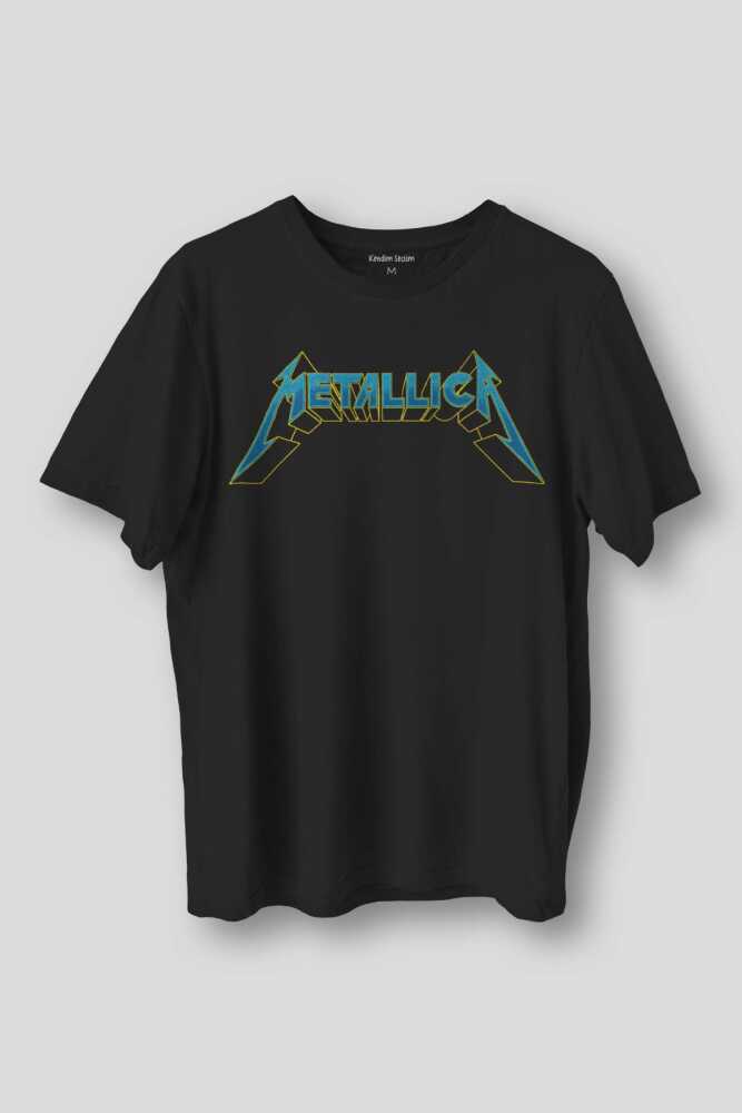 Siyah Metallica Baskılı Tişört Unisex Regular Fit Pamuklu T-shirt - 1