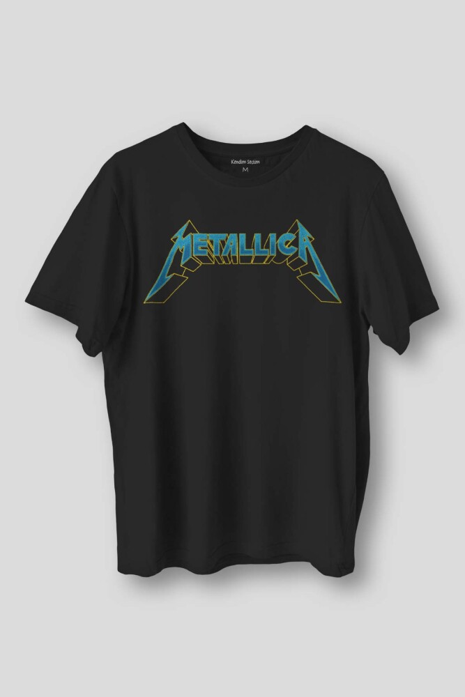 Siyah Metallica Baskılı Tişört Unisex Regular Fit Pamuklu T-shirt - KENDİM SEÇTİM
